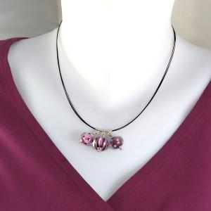 Collier "Trio de Perles" mauve / rose en verre de Murano - Floriane Lataille