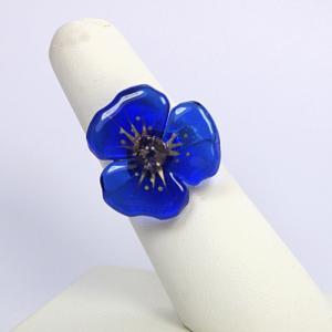 Bijou en verre - Bague "Fleur de Lin" bleu - Mari&Femme