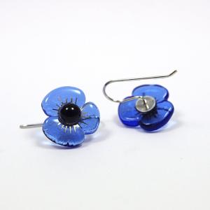 Bijou en verre - Boucles d'oreille "Fleurs de Lin" bleues - Mari&Femme